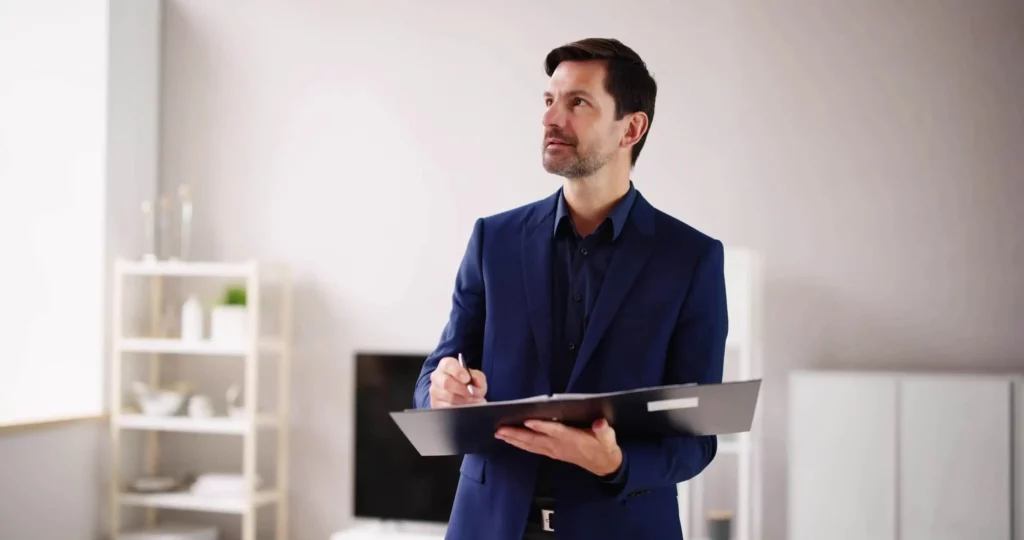 Imagem de um corretor imobiliário avaliando um imóvel para ilustrar matéria sobre avaliação de imóvel para inventário