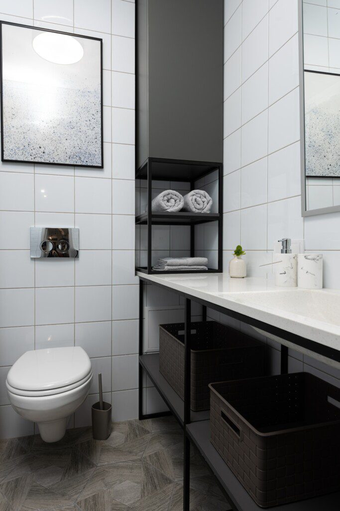 Lavabo pequeno com estilo de decoração minimalista e industrial.