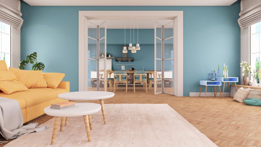 Exemplo de sala com decoração azul.