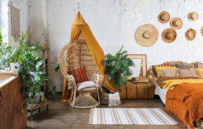 Exemplo de quarto de casal boho.