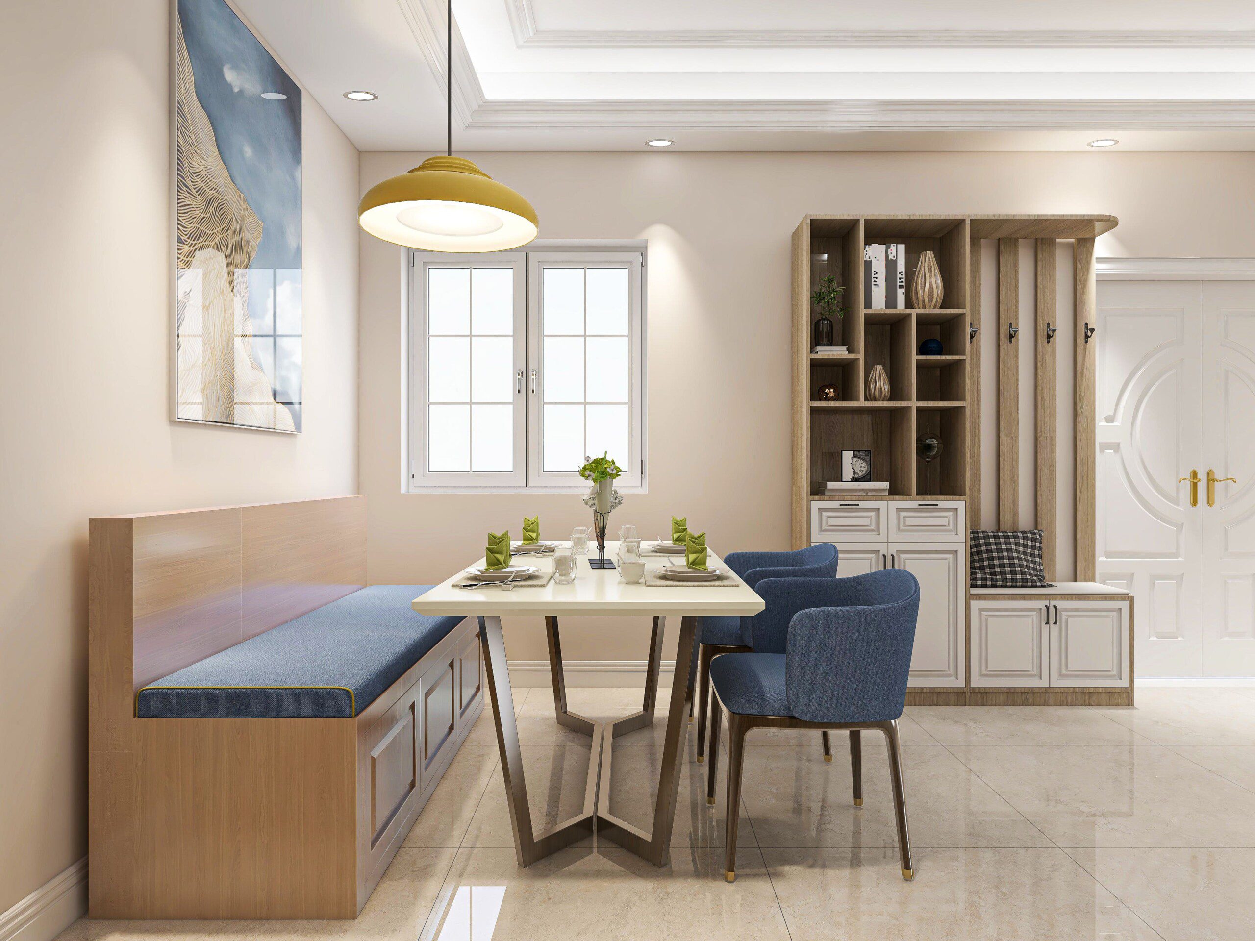 Sala de estar e jantar integradas com decoração no estilo moderno.