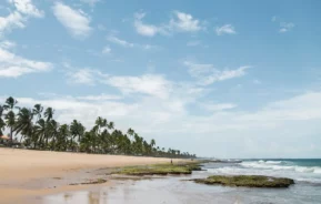 Foto que ilustra matéria sobre as melhores praias do Brasil mostra uma vista panorâmica da praia de Muro Alto, em Pernambuco (Foto Bruno Lima - MTUR)